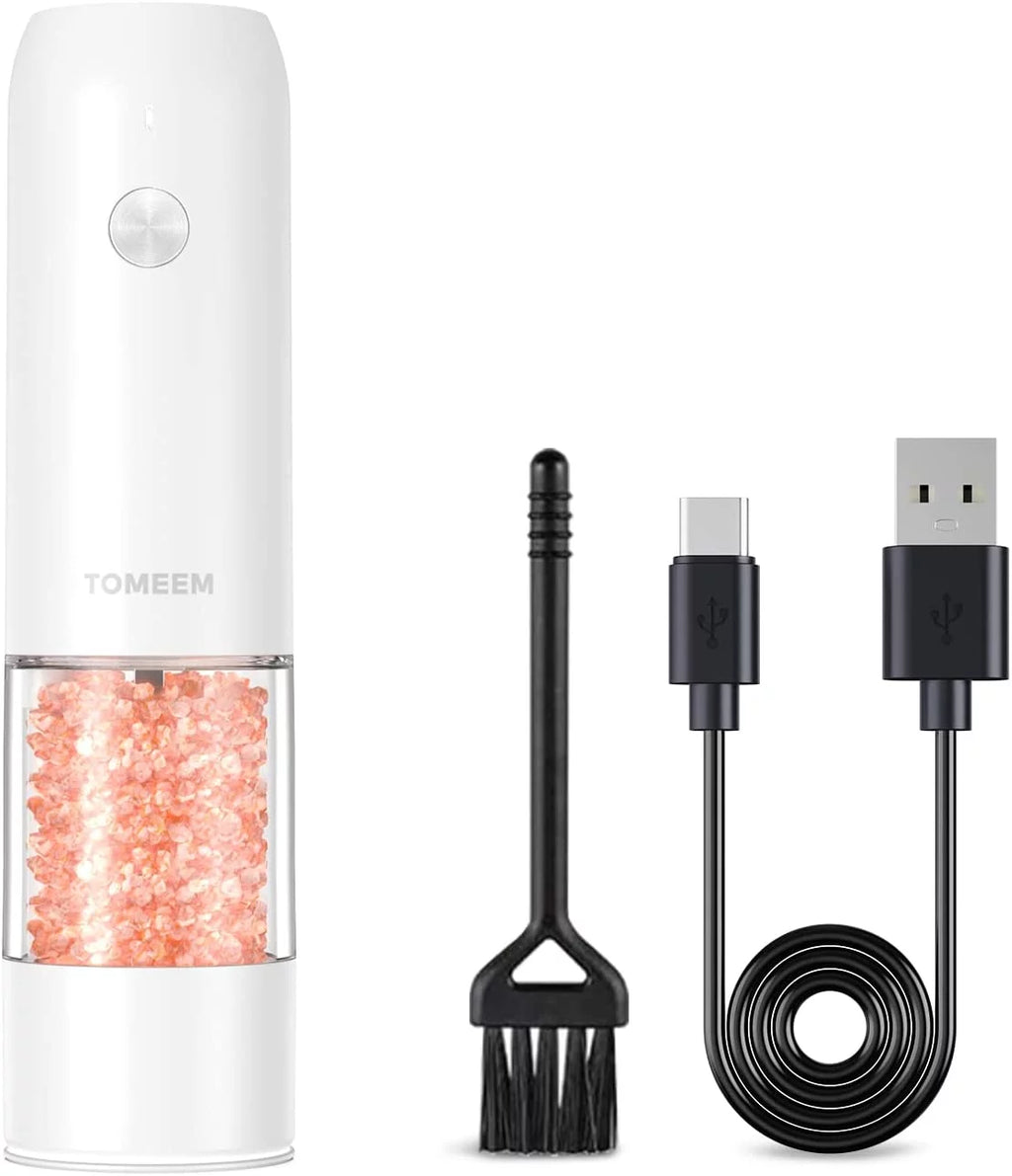 Electric Salt and Pepper Grinder Set Rechargeable 6-Level Adjustable Coarseness LED 46g Z82811