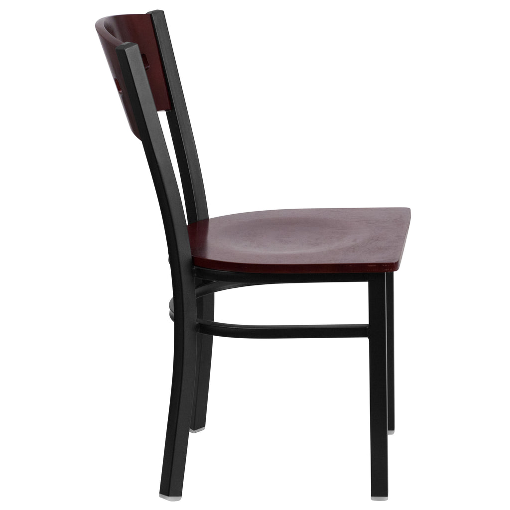 2 Pk Black Metal Restaurant Chair with Mahogany Wood Back & Seat Q739699