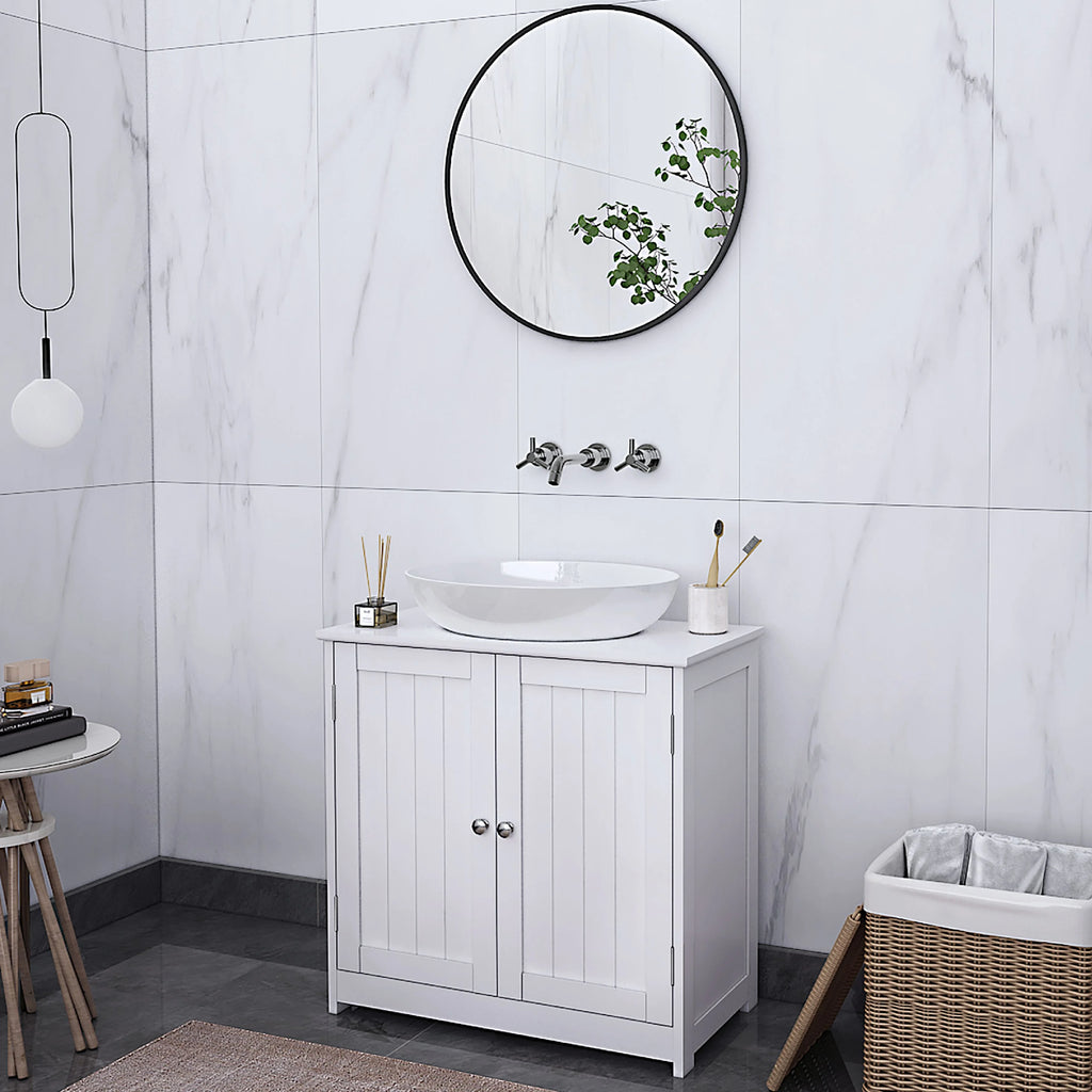 White Bathroom Vanity Cabinet with Double Doors and Adjustable Shelves N365737