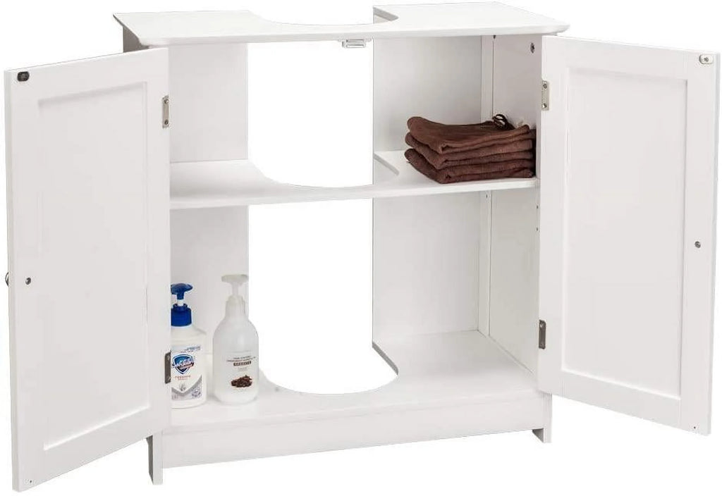 White Bathroom Vanity Cabinet with Double Doors and Adjustable Shelves N365737