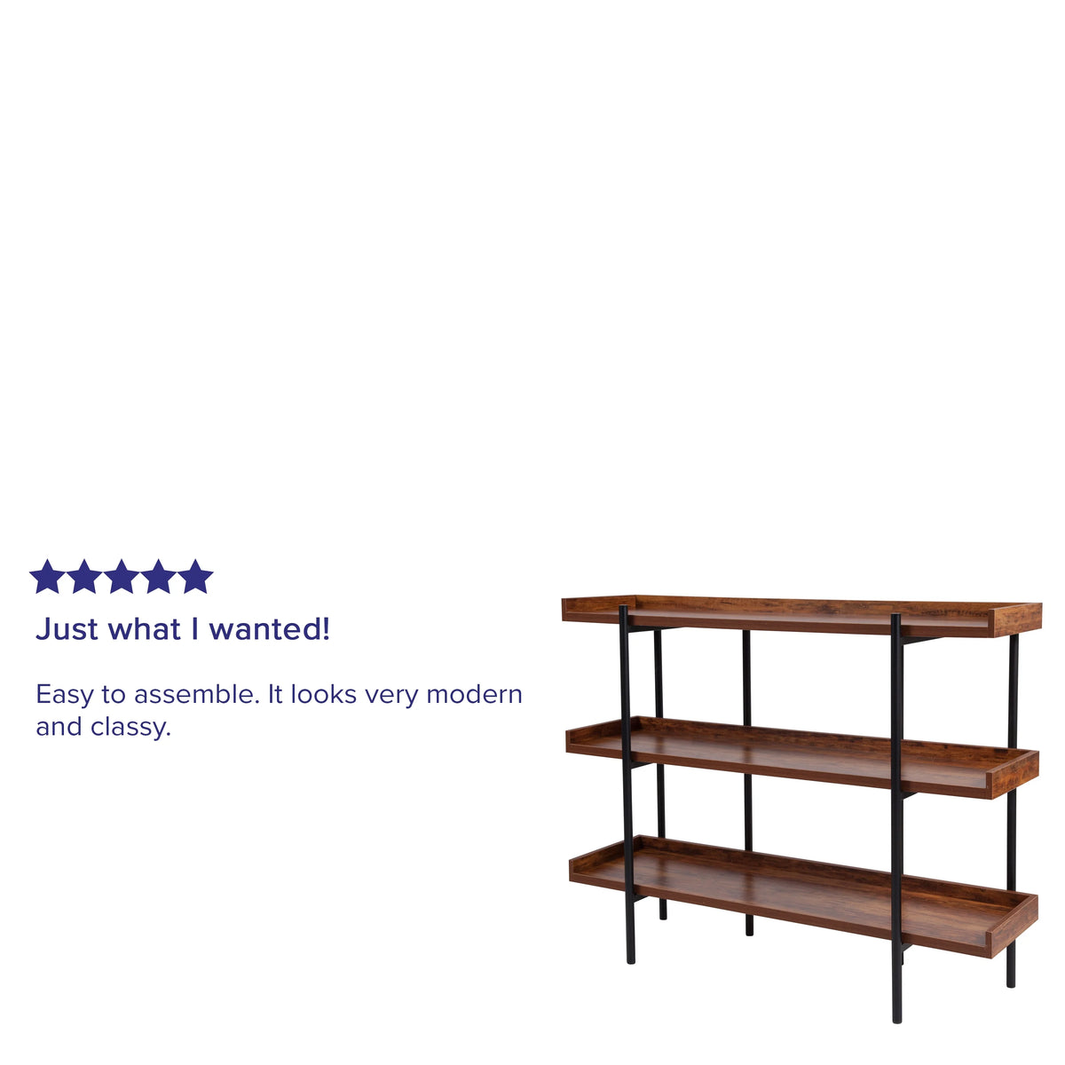 3 Shelf Storage Display Unit Bookcase with Black Metal Frame S9042