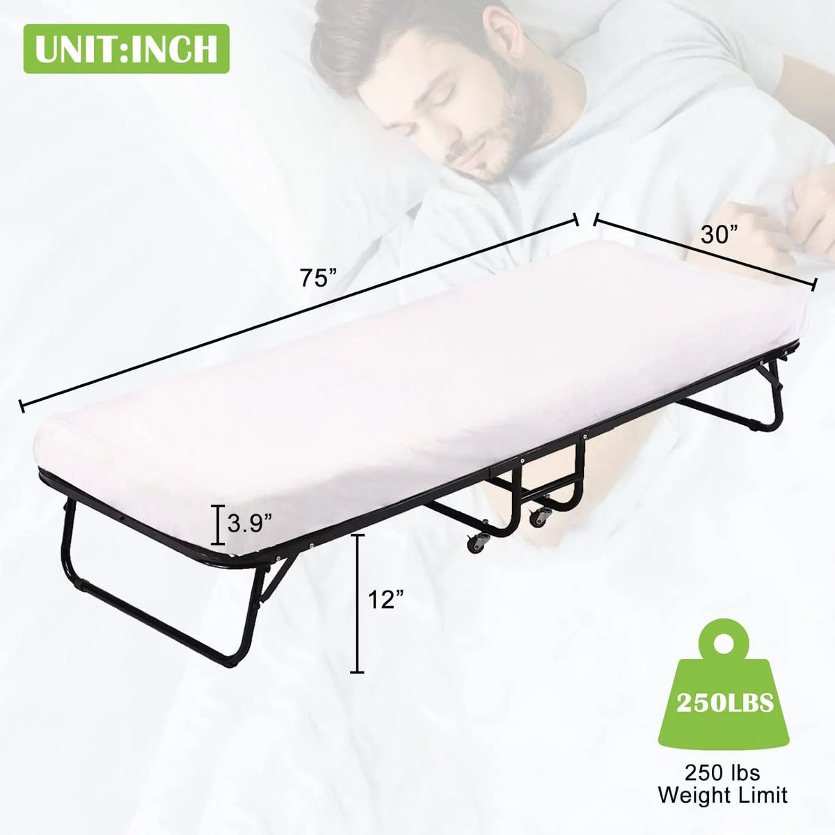 Folding Guest Bed with 4 inch Mattress Twin Size K79333