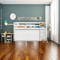 Twin Size Wooden Loft Bed with Desk and Shelves I4867