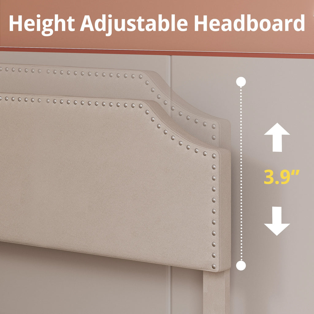 Grey Upholstered Twin Bed Frame with Adjustable Headboard X916046