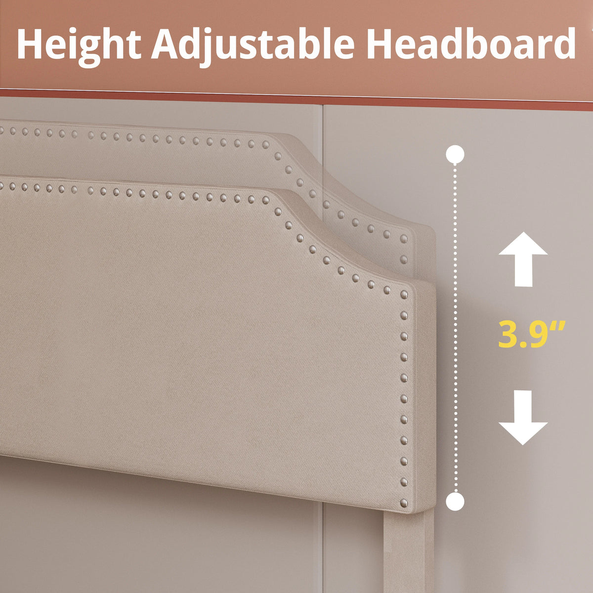 Grey Upholstered Twin Bed Frame with Adjustable Headboard X916046