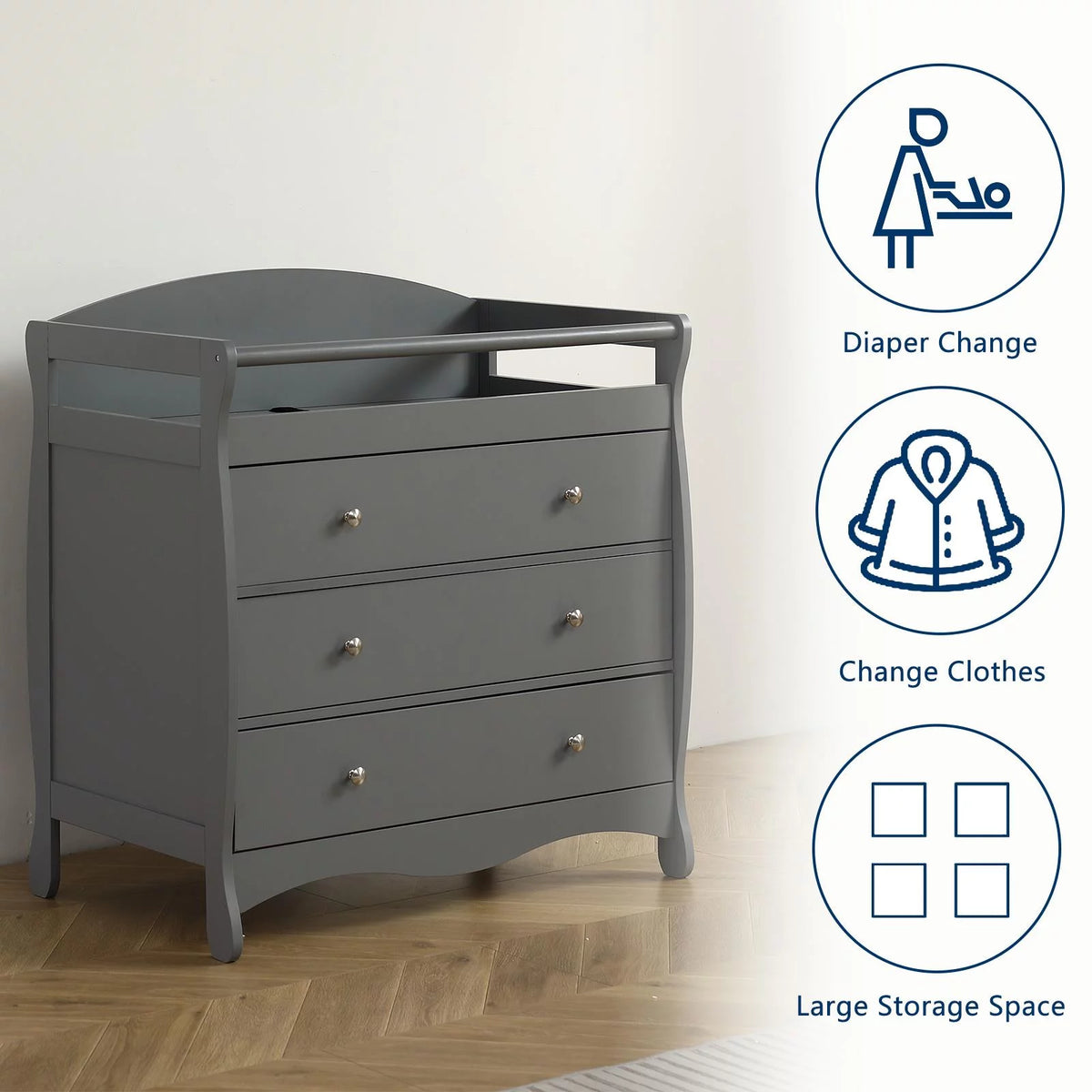 Gray 3 Drawer Changing Dresser Y2443