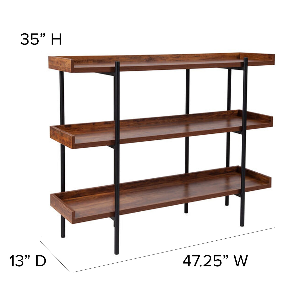 3 Shelf Storage Display Unit Bookcase with Black Metal Frame S9042