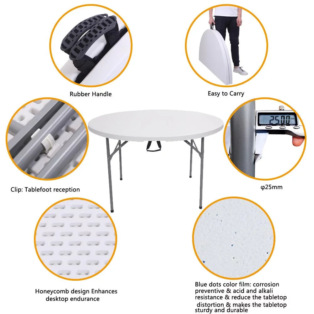 48in Portable Folding Table Round Plastic Steel C3012