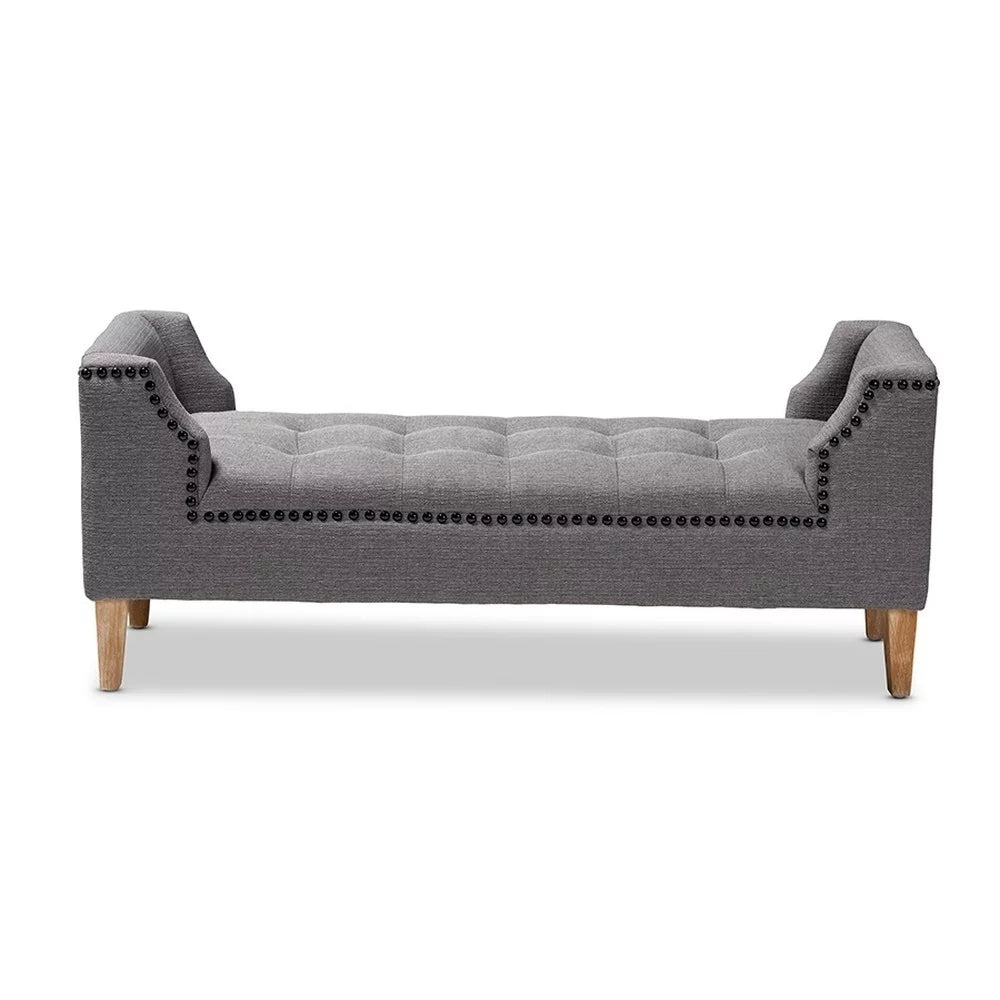 Gray Linen Fabric Upholstered Wood Bench V813