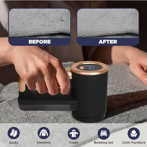 Rechargeable Fabric Shaver & Lint Remover with LED Display, 3-Speed Portable Electric Fur Zapper & Pill Cutter - Blue N472453
