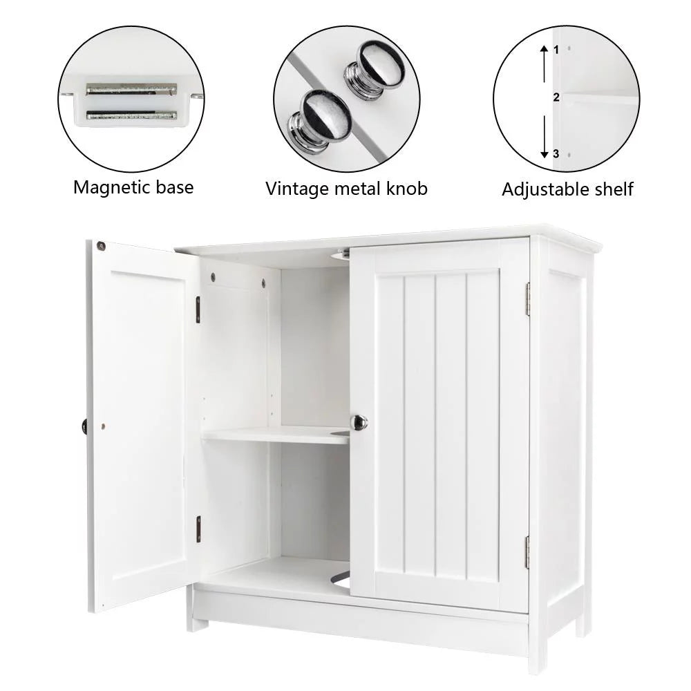 White Bathroom Vanity Cabinet with Double Doors and Adjustable Shelves N365737