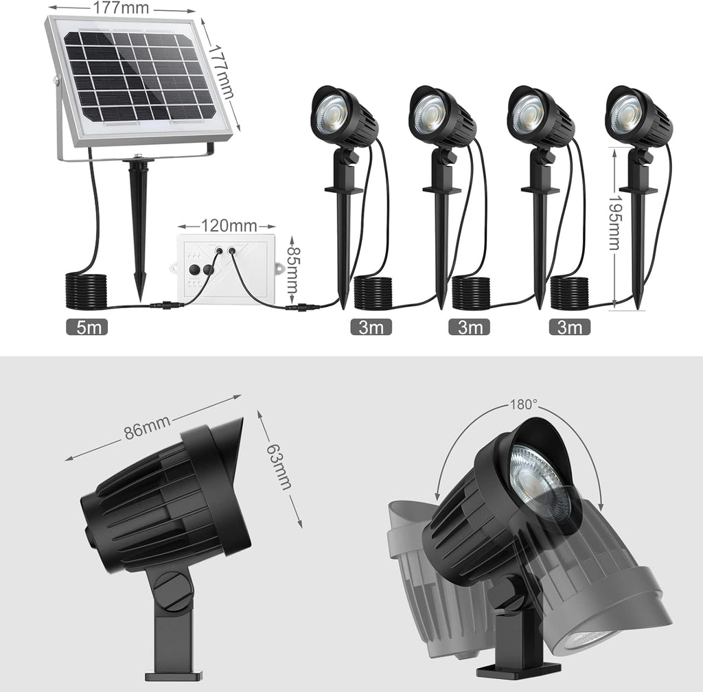 4-in-1 Solar Landscape Lights, IP66 Waterproof, 2700K/4000K/6000K L9034