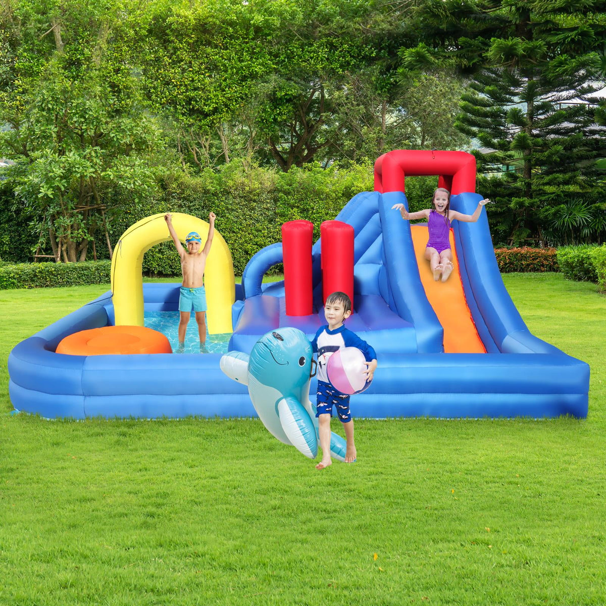 Inflatable Bounce House Castle with 2 Water Slide Pool F95217