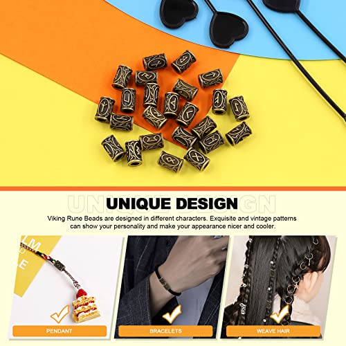 300Pcs Viking Rune Beads Hair Beard Beads Set including 5Pcs Black Pull Hairpin Quick Beader Hairpins and 200Pcs Black Rubber Bands with a Bag F55137
