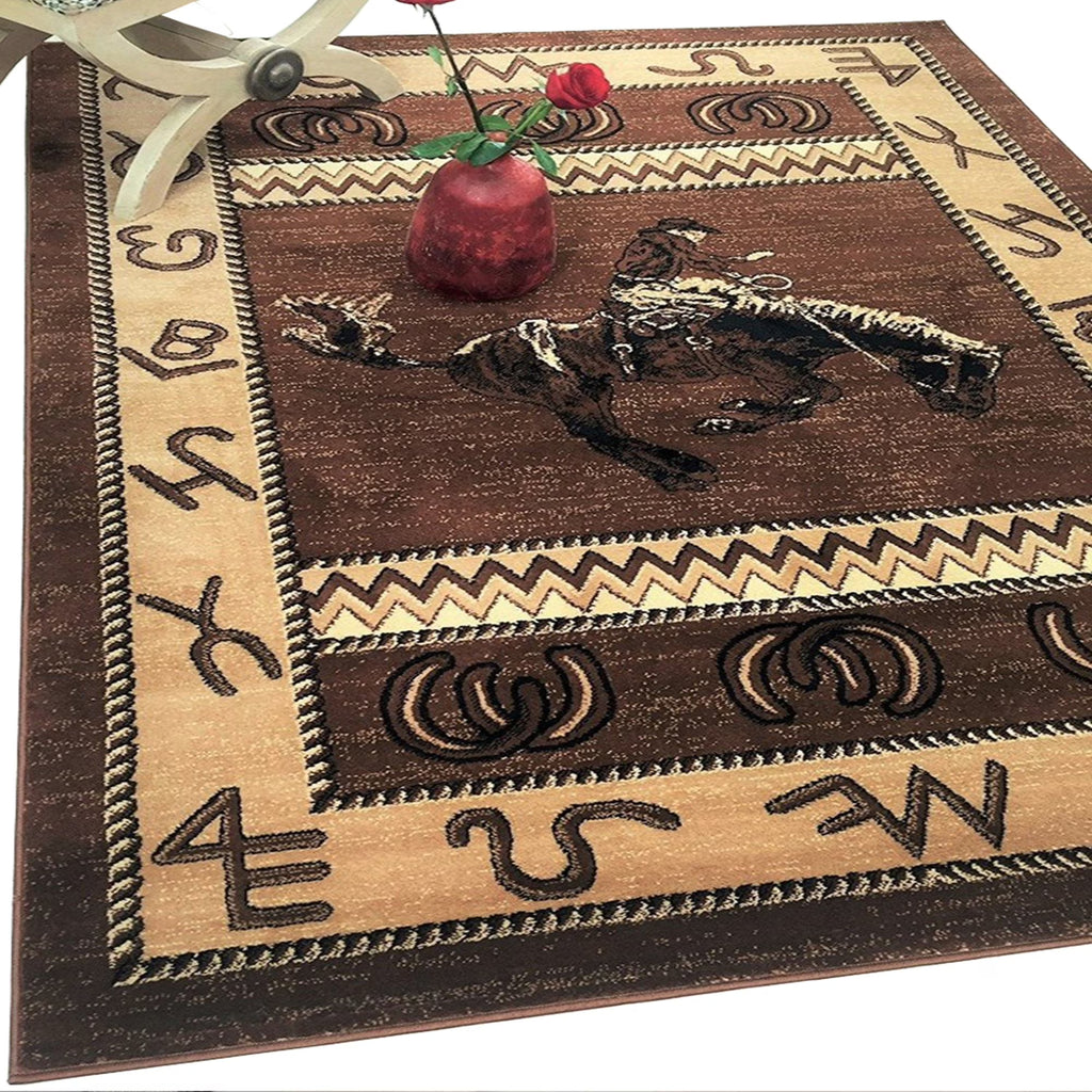 Chocolate Brown/Beige Cabin Area Rug X100159