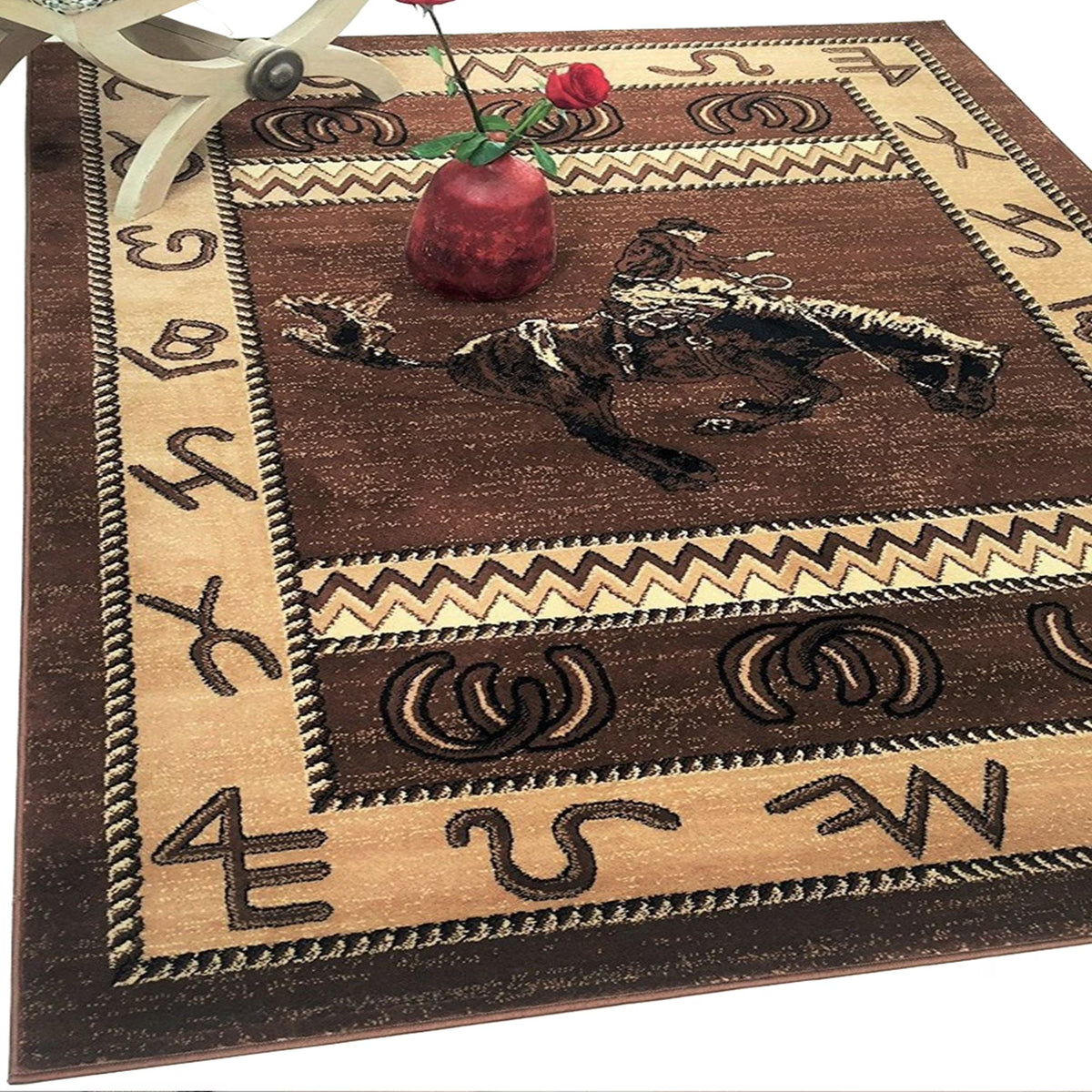 Chocolate Brown/Beige Cabin Area Rug X100159