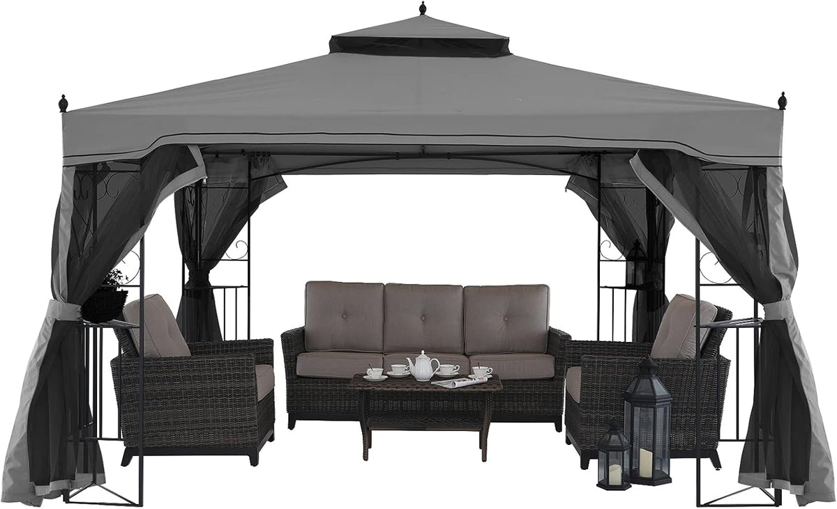 11x13 Patio Gazebo with Netting Screen Walls Beige M995
