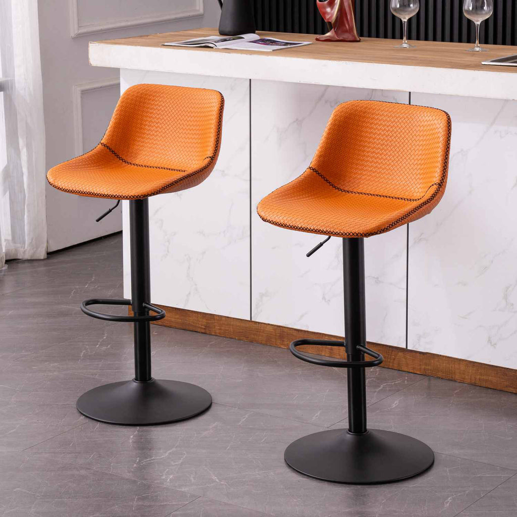Orange PU Leather Swivel Bar Stools Set of 2 I300