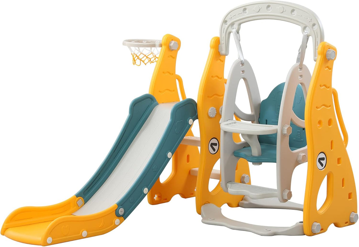 4 in 1 Toddler Slide and Swing Set with Basketball Hoop B627