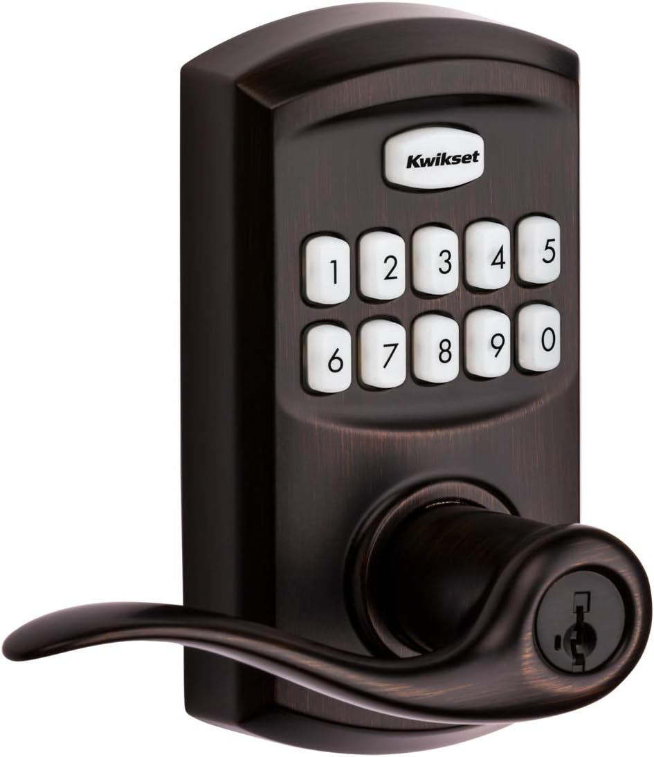 Satin Nickel Electronic Lever Lock with Halifax Door Handle and SmartKey Security S40625