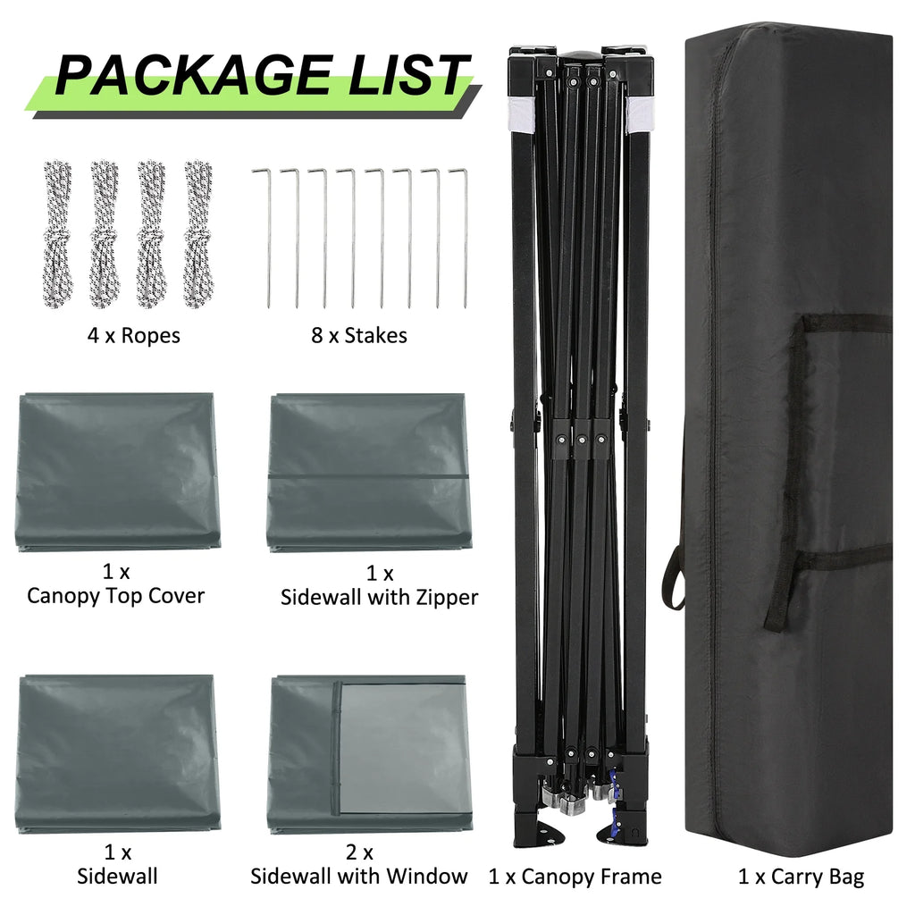 10' x 10' Pop up Canopy with 4 Removable Sidewalls and Carry Bag E181