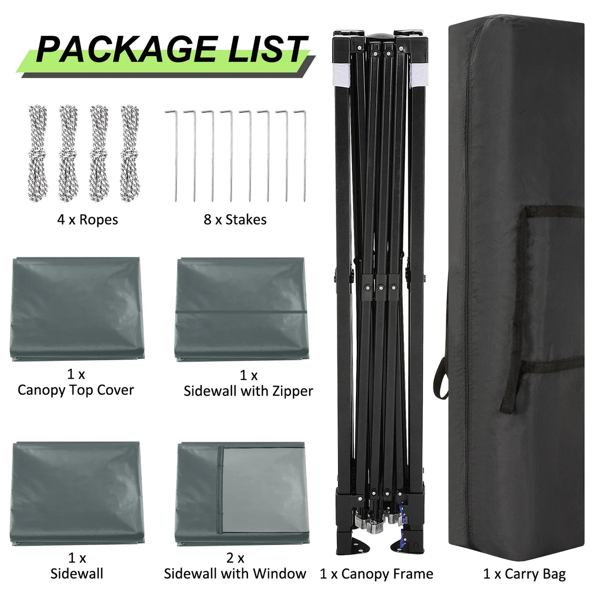 10' x 10' Pop up Canopy with 4 Removable Sidewalls and Carry Bag E181