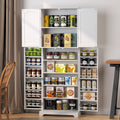White Tall Kitchen Pantry Storage Cabinet with Doors and Shelves D406