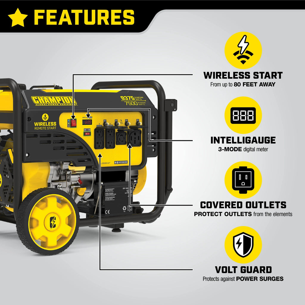 9375/7500 Watts Portable Generator with Wireless Remote Start W7383