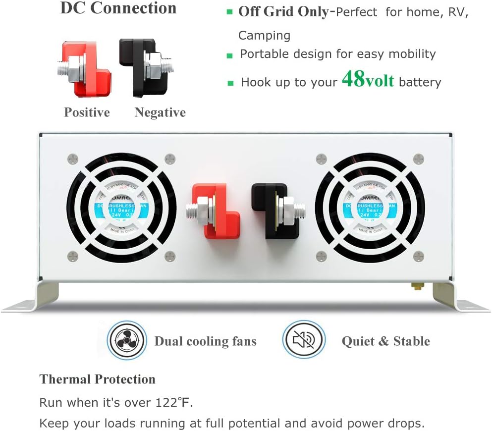 5000W Pure Sine Wave Power Inverter DC 48V to 110V 120V AC with Dual Outlets and Digital LED Display A775