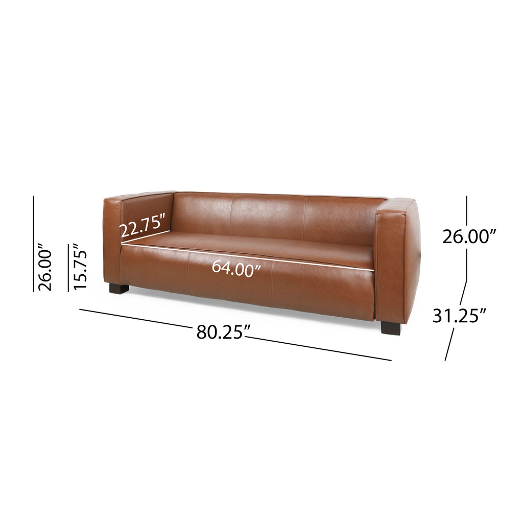 Cognac Brown and Dark Walnut Faux Leather 3 Piece Sofa Set Q744