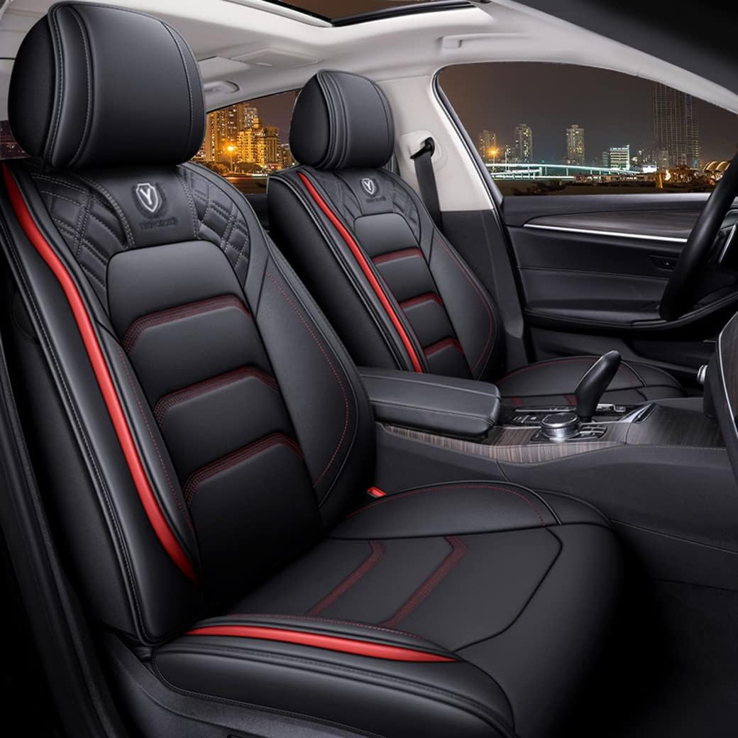 Leather Car Seat Covers 5 Seats Full Set Black Pink Y8481