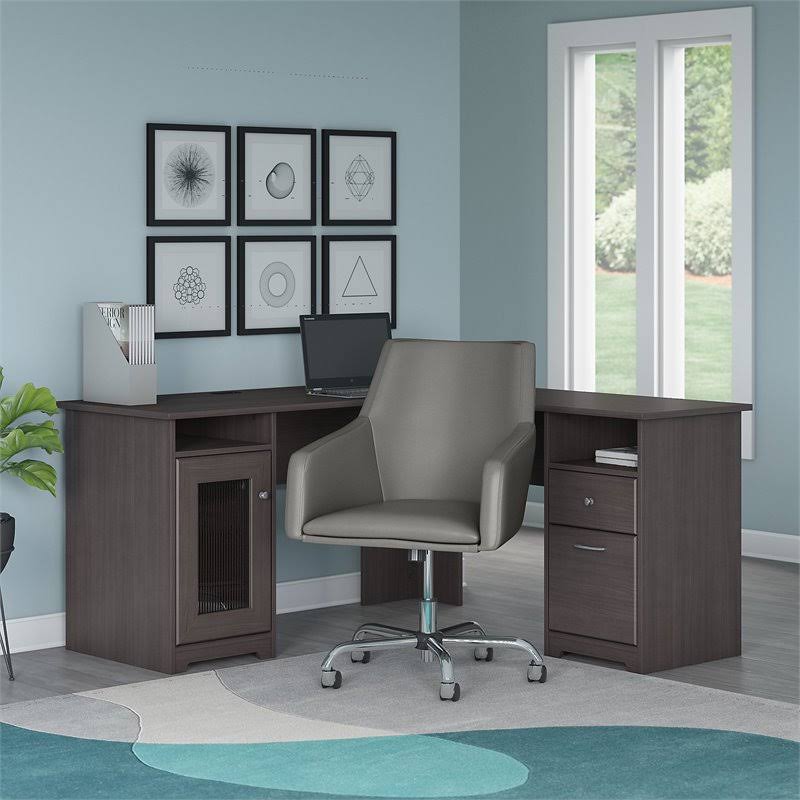 Heather Gray L Shaped Desk & Chair Set O173901