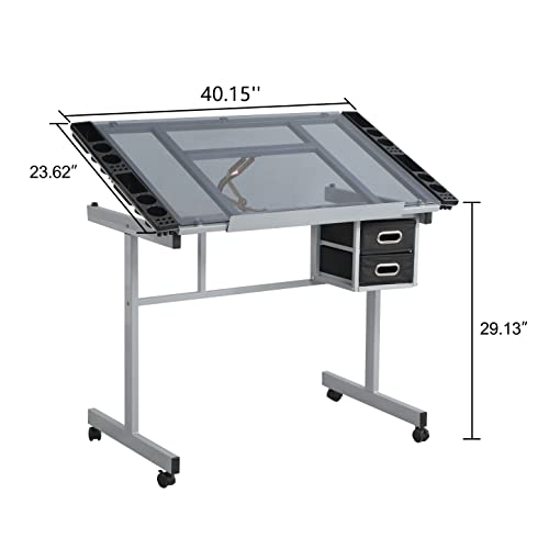 Silver Adjustable Glass Drafting Table E156526