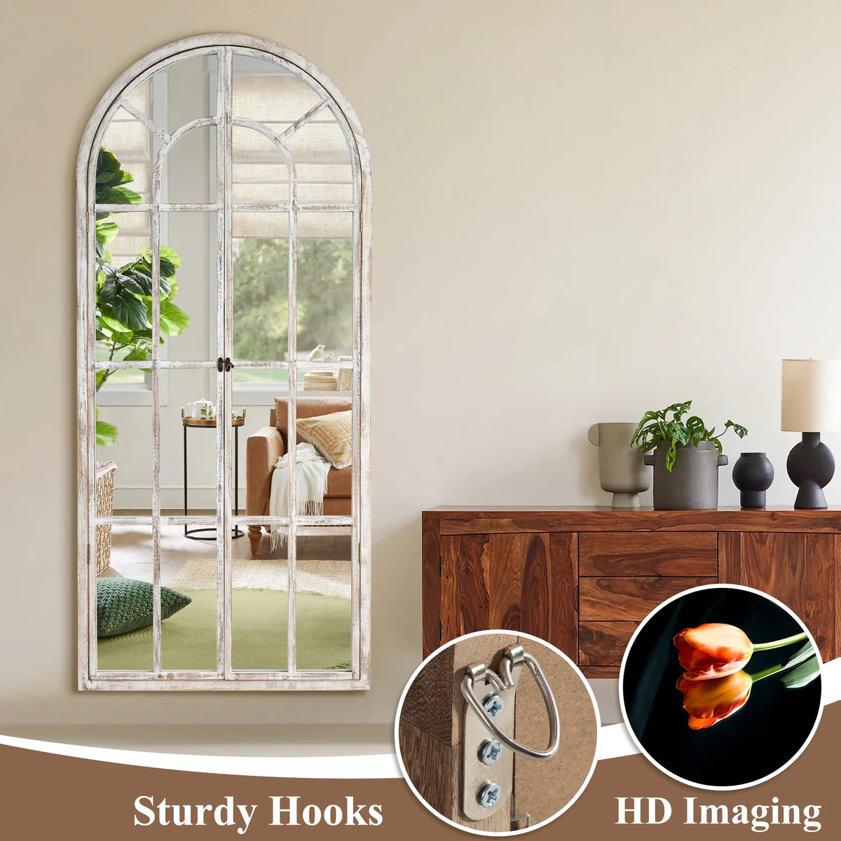 71"x32" Weathered White Arched Foldable Full Length Floor Mirror U72212