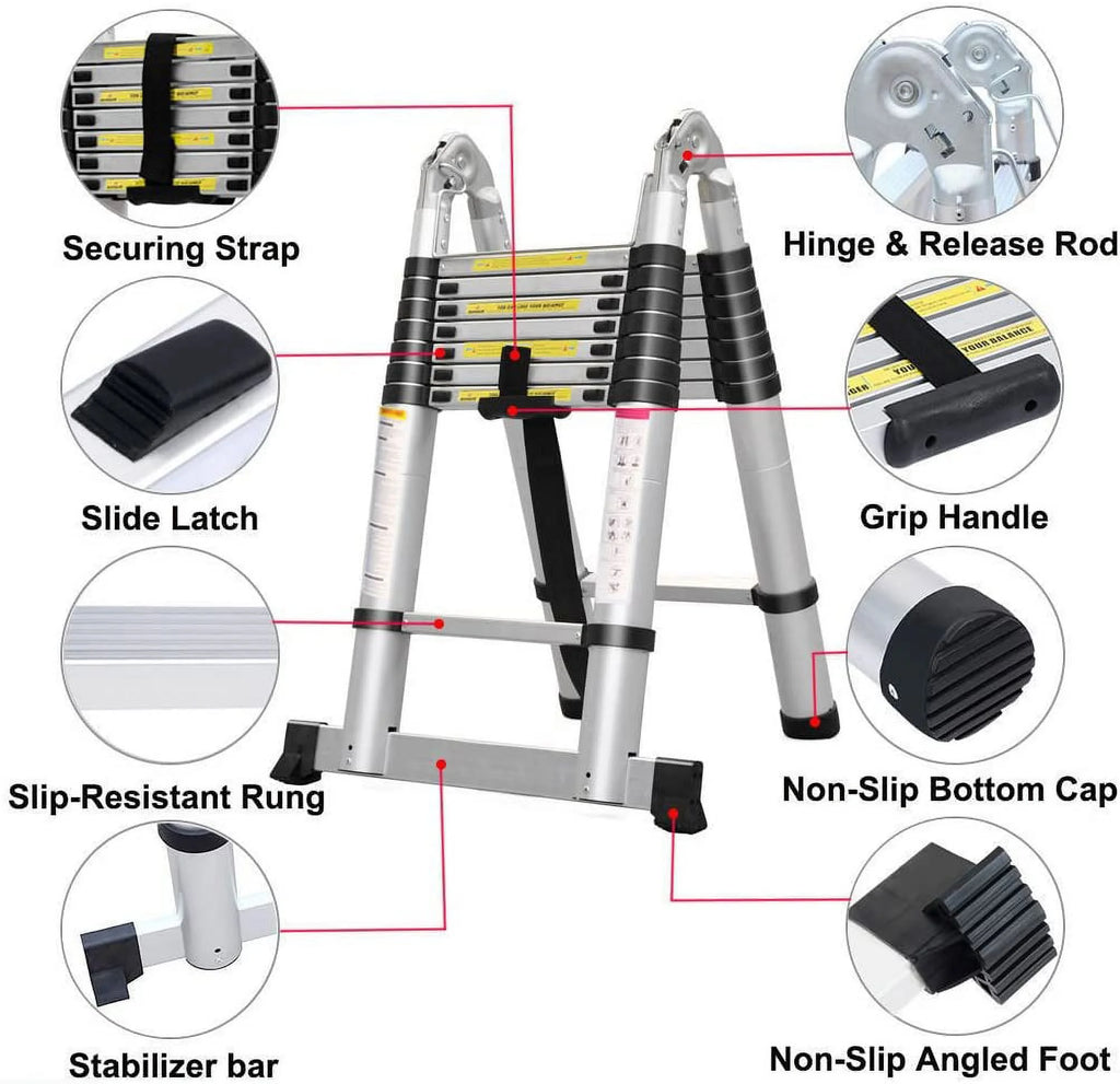 16.5Ft Aluminum Telescoping Ladder, 330lbs Load Capacity S90012
