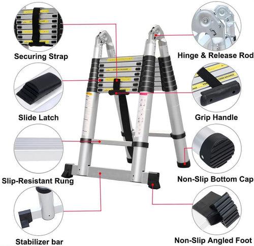 16.5Ft Aluminum Telescoping Ladder, 330lbs Load Capacity S90012