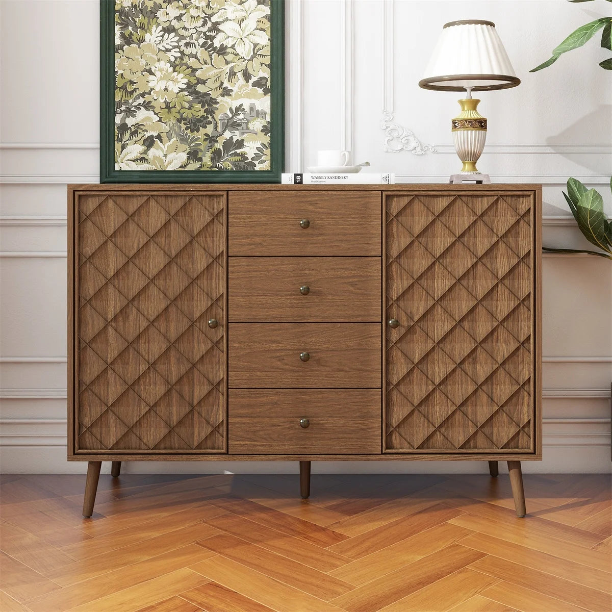 Mid-Century Sideboard Buffet Cabinet with 3 Drawers and 2 Doors C895895