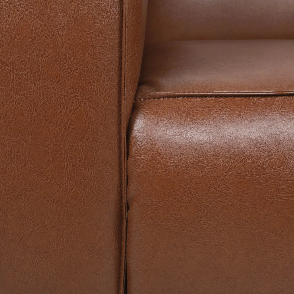 Cognac Brown and Dark Walnut Faux Leather 3 Piece Sofa Set Q744