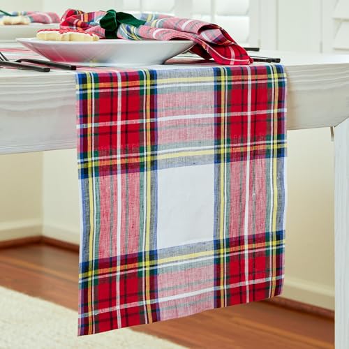 100% Pure Linen Green Tartan Plaid Table Runner 14 x 72 Inch W65036