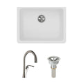 White Composite Single Bowl Kitchen Sink with Faucet and Drain R423293