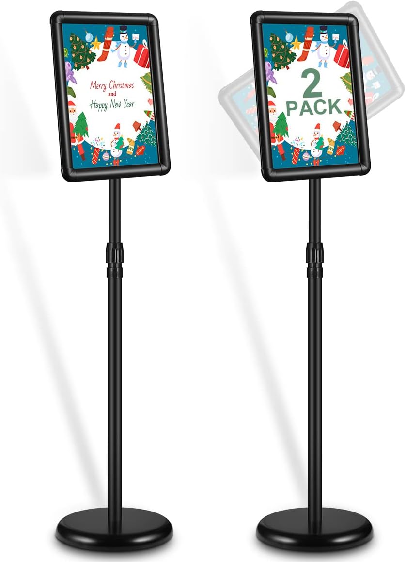2 Pack Adjustable Floor Sign Stand 8.5x11 Inch Black U4202