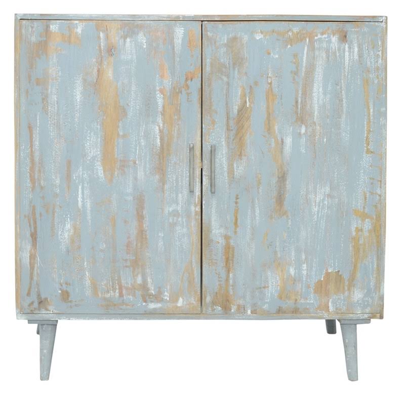 2 Door Mango Wood Cabinet Grey Finish D81653