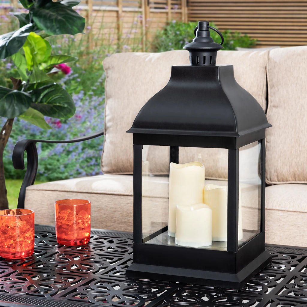 20" Waterproof Hanging LED Candle Lantern with 3 Flameless Candles M41428