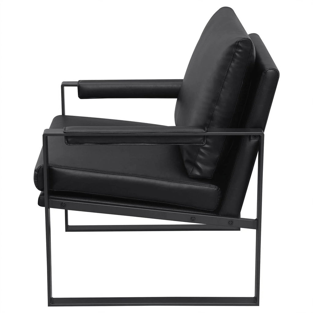 Black Faux Leather Accent Chair with Track Arms N862