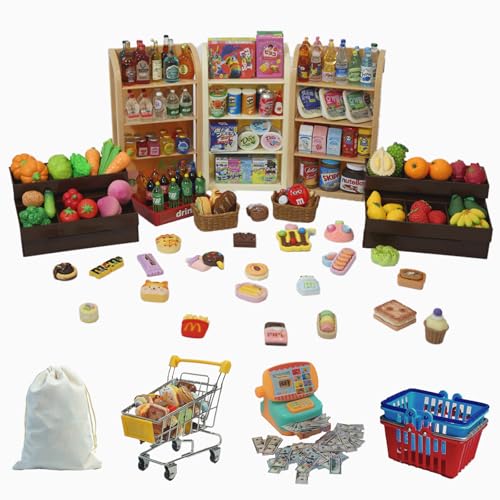 Mini Shopping Cart Playset with Cash Register and Play Food O2189
