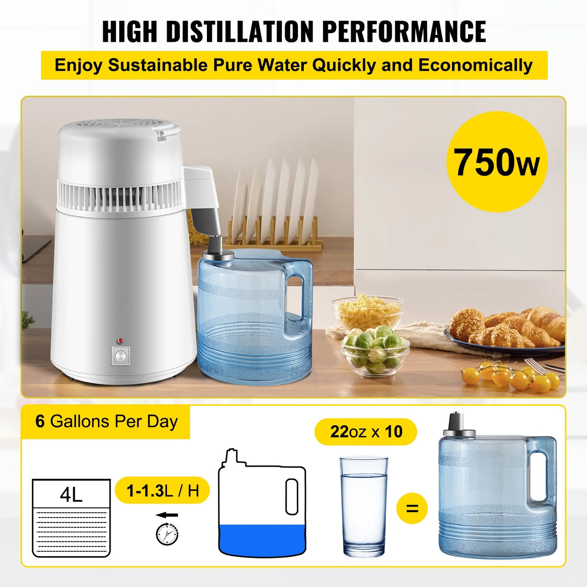 Stainless Steel Water Distiller 1.1 Gallon/4 L Countertop O199