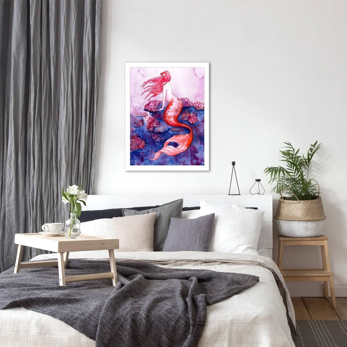 Red Coral Mermaid Black Frame 11x22x14x22 O42367