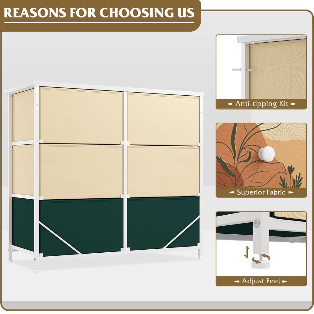 9 Drawer Dresser with Fabric Drawers & Wooden Top S239