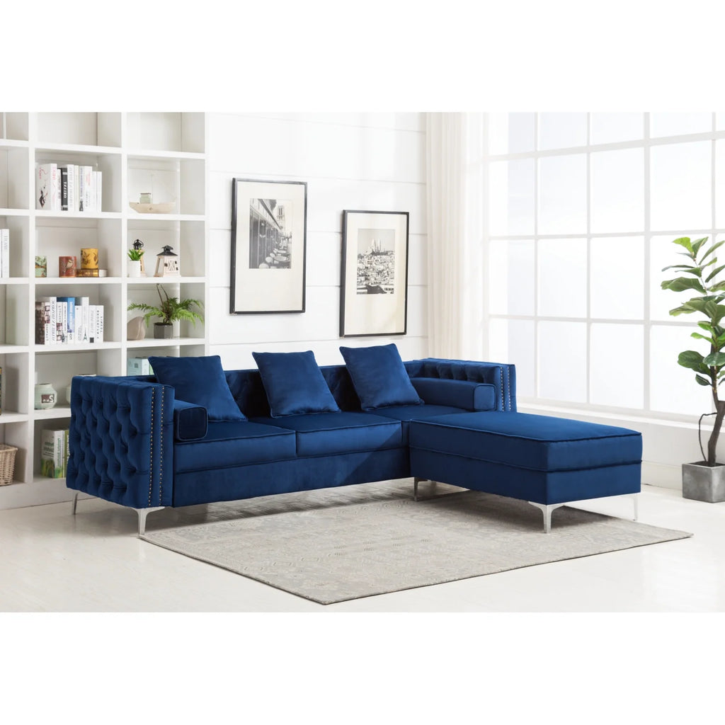 Gray Velvet Sleeper Sectional Sofa C9812