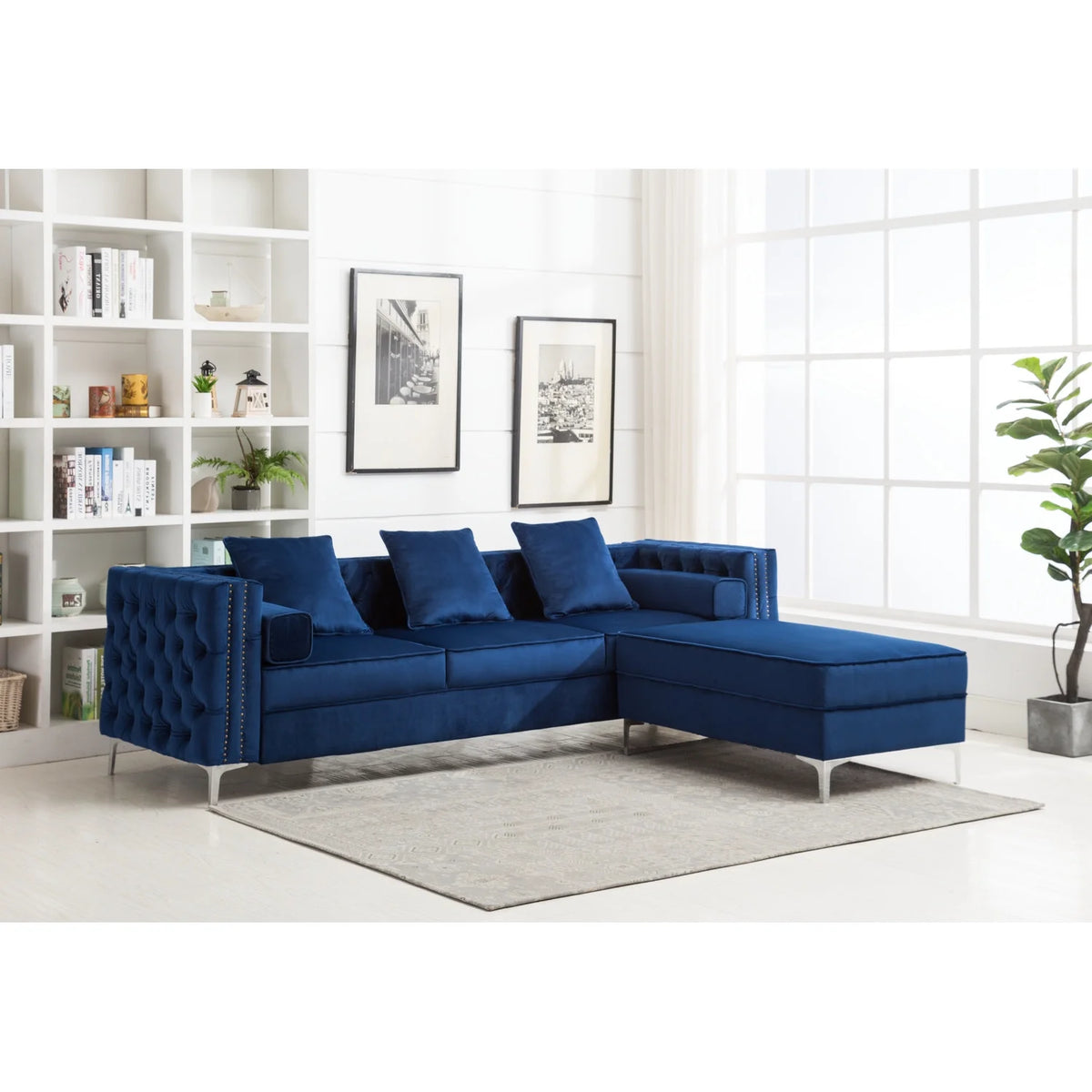 Gray Velvet Sleeper Sectional Sofa C9812